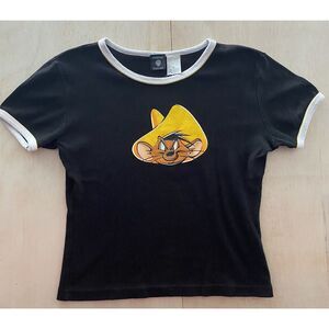 Vintage Looney Tunes Speedy Gonzales XL Black Ringer T Shirt Made in USA Women's